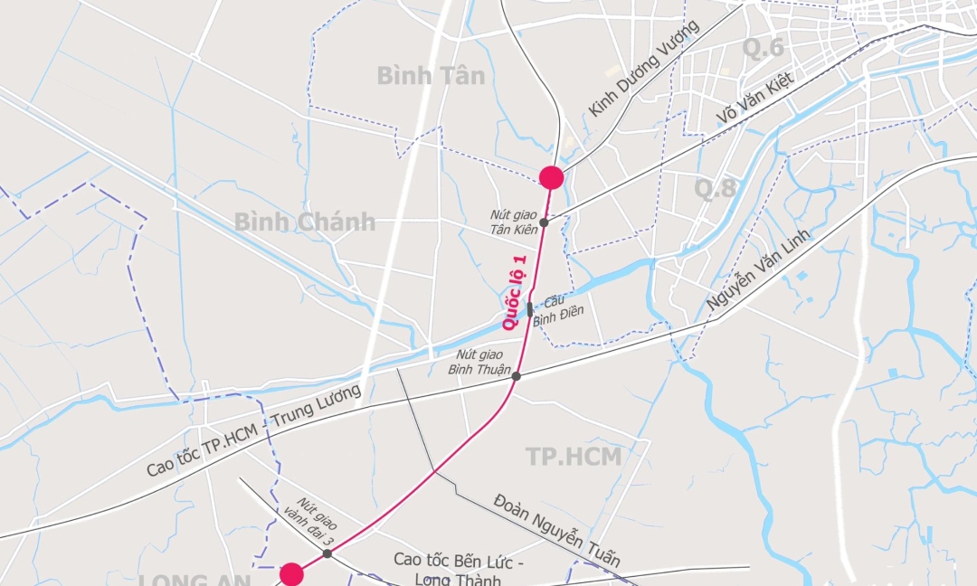 Tuyến Quốc lộ 1 kết nối trực tiếp vào các trục cao tốc trọng điểm