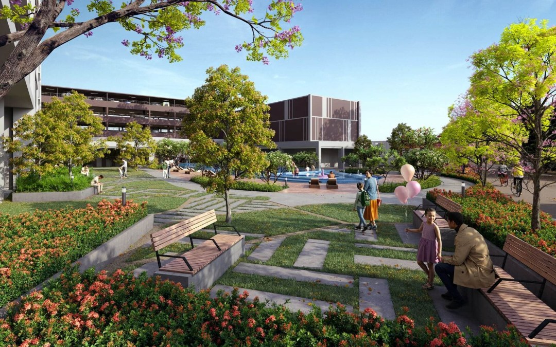Lối dạo bộ ngập tràn mảng xanh công viên tại The Westique Residences