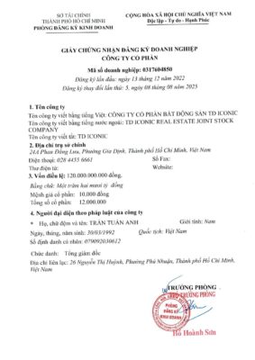 Giấy Chứng Nhận Đăng Ký Doanh Nghiệp The Westique Residences